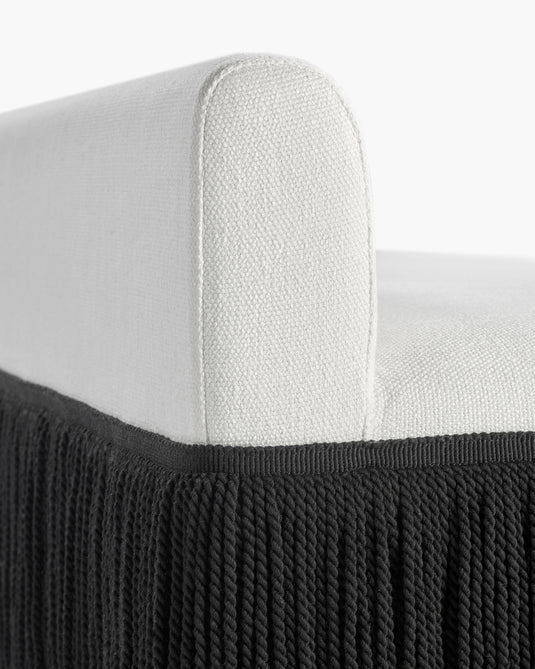 Sofa with 1 white cushion with black fringes Frou
