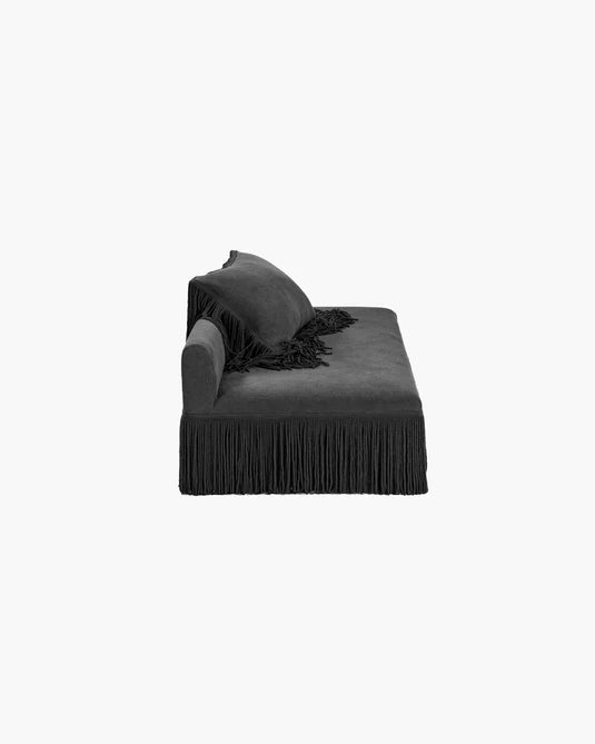 Sofa with 1 black cushion with black fringes Frou