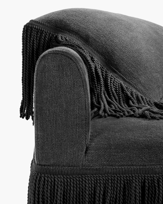 Sofa with 1 black cushion with black fringes Frou