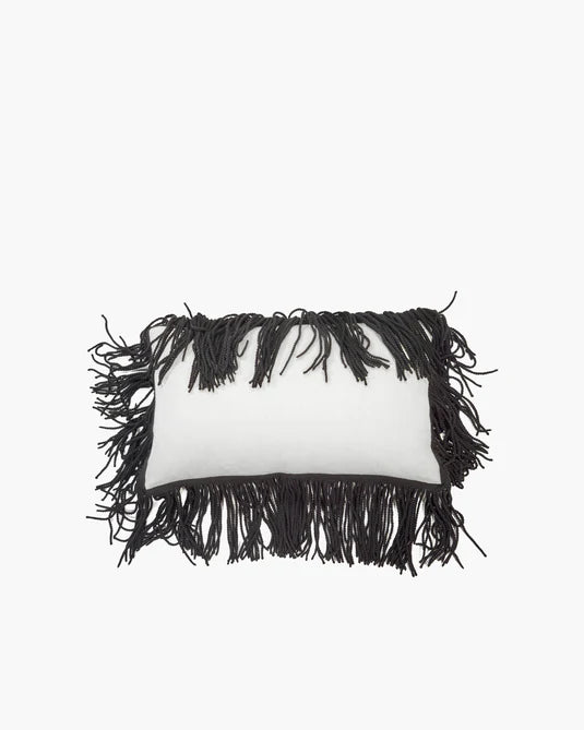 Coussin supplémentaire blanc avec franges noires Frou