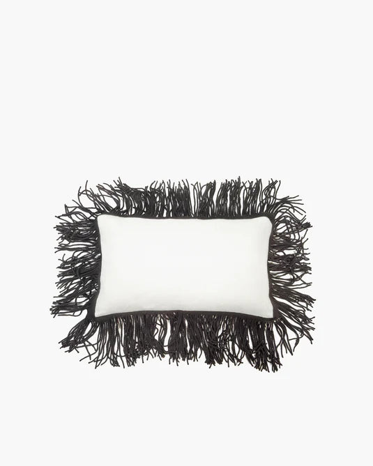 Coussin supplémentaire blanc avec franges noires Frou