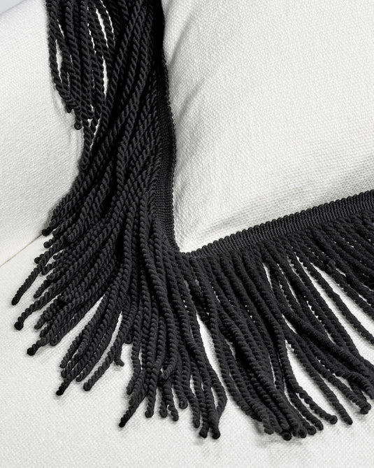 Coussin supplémentaire blanc avec franges noires Frou