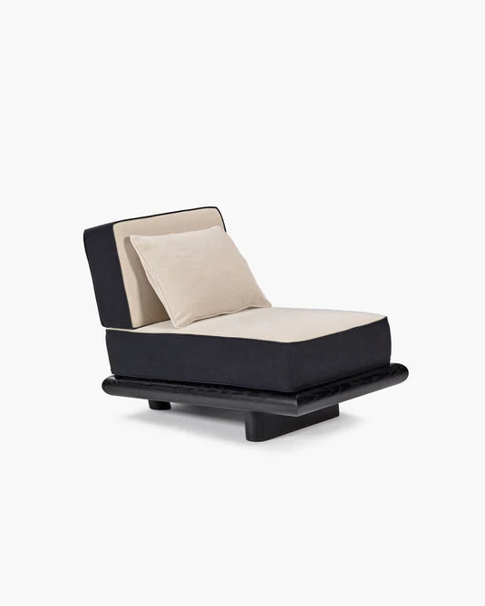 Grijze fluwelen bank + zwart linnen + zwart frame Ono 1