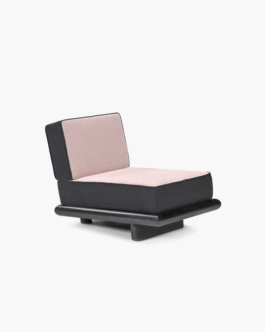 Canapé velours rose + lin noir + châssis chêne teinté noir Ono 1