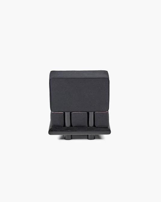 Canapé velours rose + lin noir + châssis chêne teinté noir Ono 1