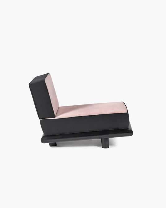 Canapé velours rose + lin noir + châssis chêne teinté noir Ono 1