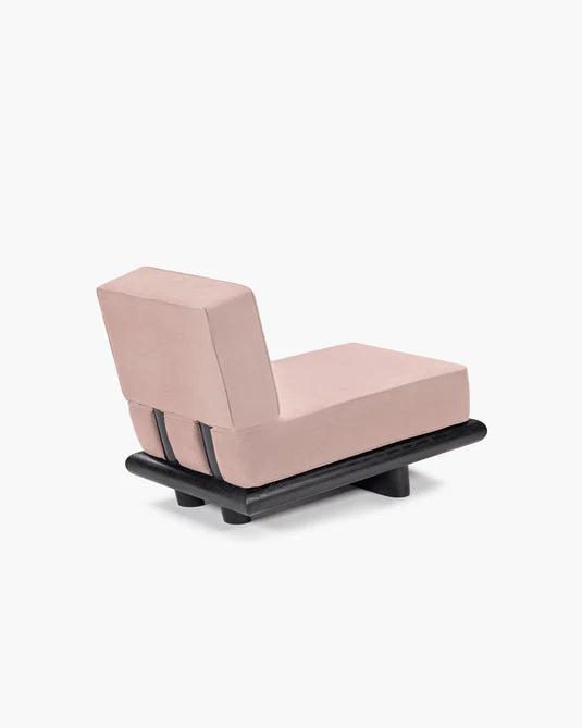 Roze fluwelen bank + zwart eiken frame Ono 1