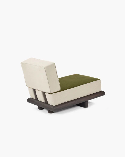 Varen fluwelen bank + calicot linnen + bruin eiken frame Ono 1