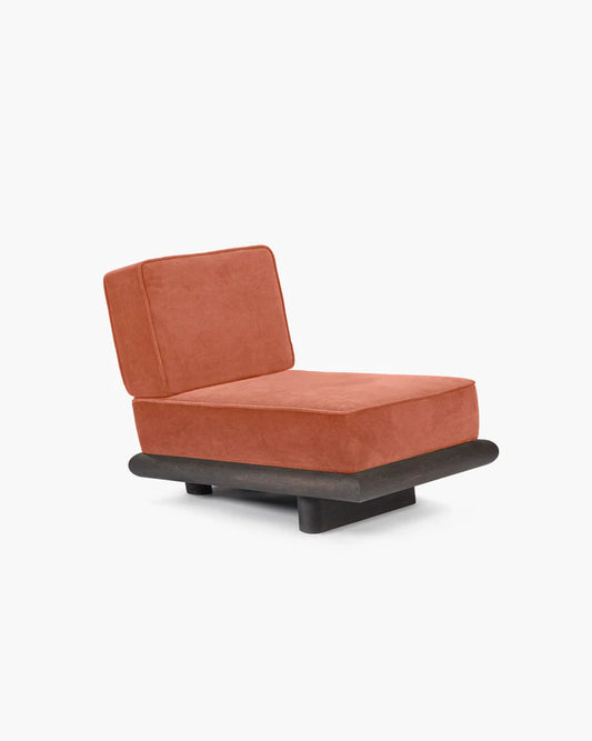 Canapé velours orange + cadre chêne brun Ono 1