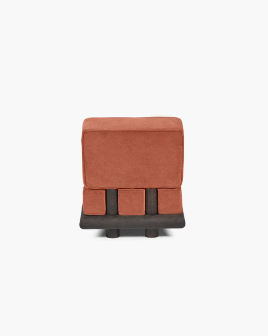 Oranje fluwelen bank + bruin eiken frame Ono 1