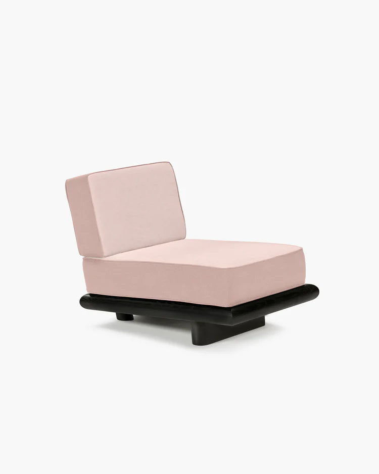 Roze fluwelen bank + donker gebeitst tulpframe Ono 1