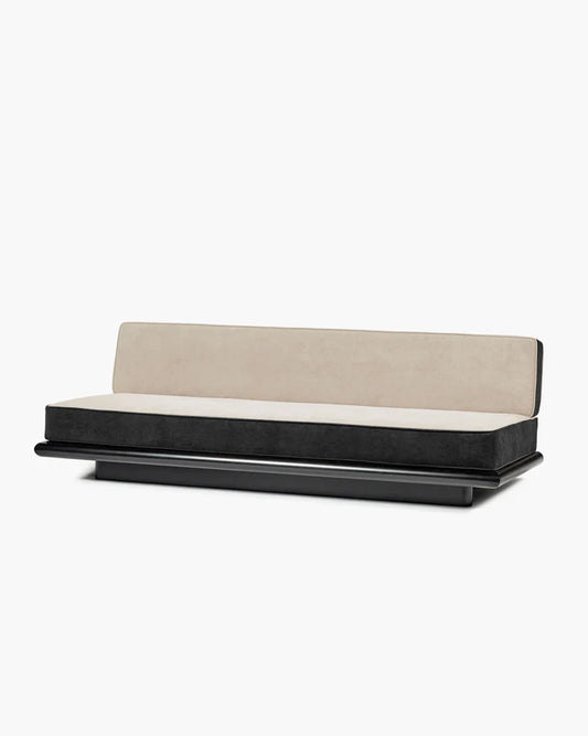 Canapé velours gris + lin noir + cadre chêne noir Ono 3