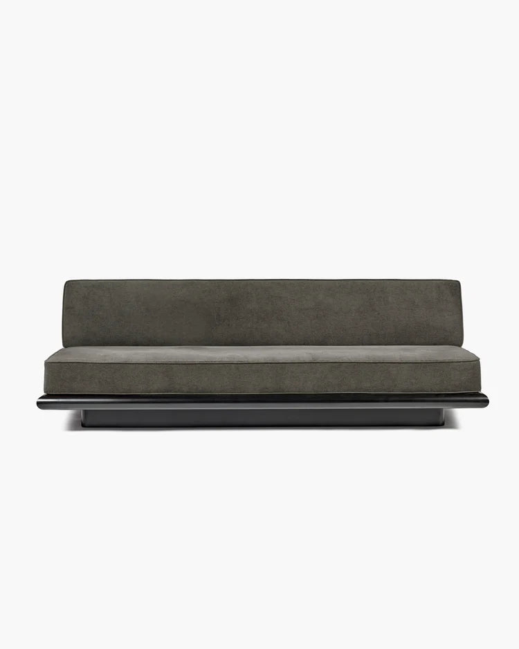 Canapé velours taupe + cadre chêne noir Ono 3