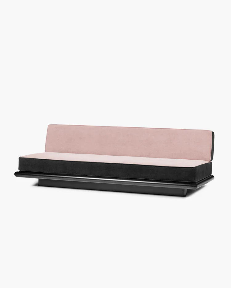 Ono 3 zwart roze fluwelen bank + zwart eiken frame