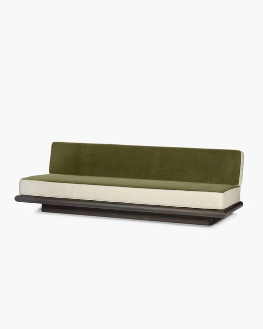 Canapé velours fougère crème + cadre chêne brun Ono 3