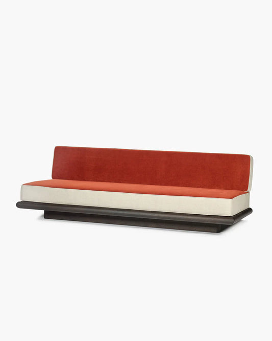 Canapé velours orange + lin calicot + cadre marron Ono 3