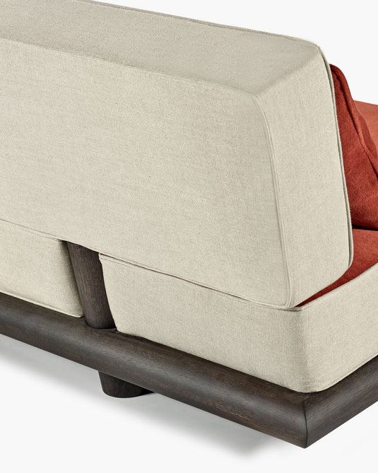 Canapé velours orange + lin calicot + cadre marron Ono 3