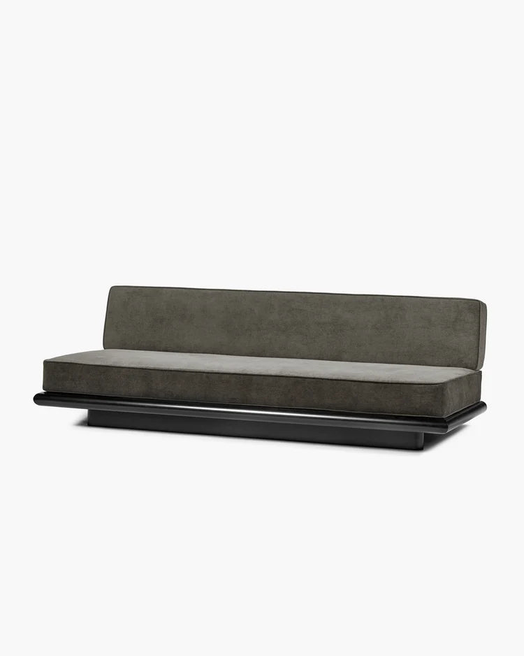 Canapé velours taupe + cadre tulipier teinté foncé Ono 3