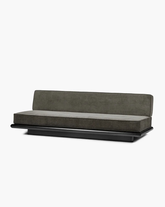 Canapé velours taupe + cadre tulipier teinté foncé Ono 3