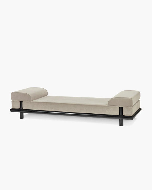 Lit de jour velours gris + cadre chêne teinté noir Beth
