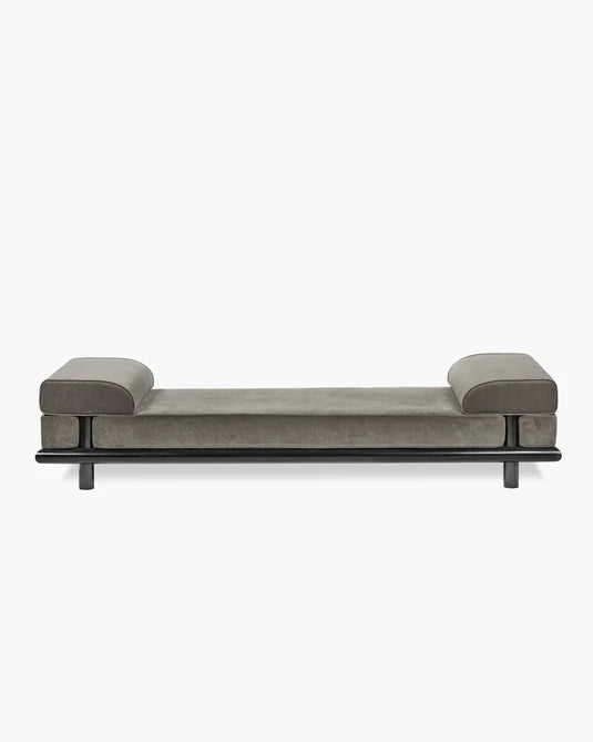 Lit de jour velours taupe + cadre chêne teinté noir Beth