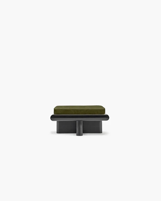 S bench in fern velvet + dark stained tulip frame Taka