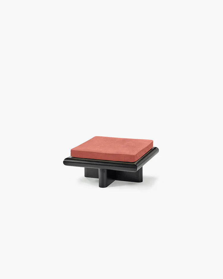 Banc S velours orange + cadre tulipier teinté foncé Taka