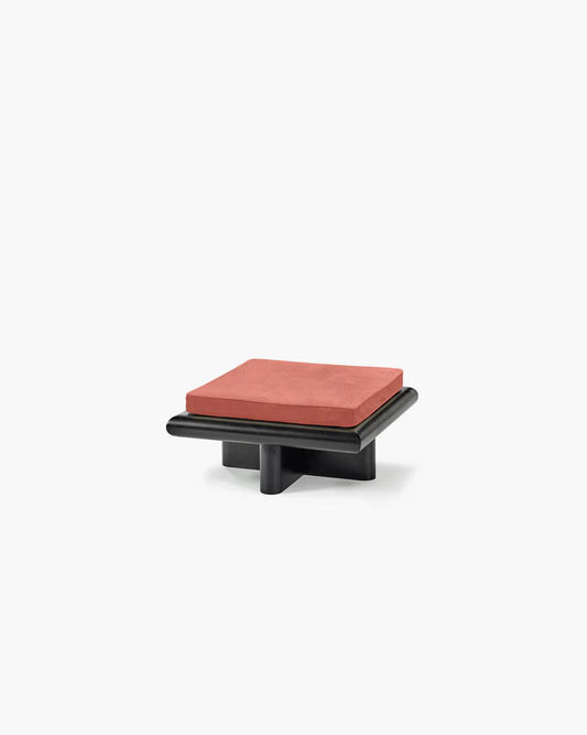 Banc S velours orange + cadre tulipier teinté foncé Taka