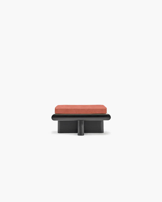 Banc S velours orange + cadre tulipier teinté foncé Taka