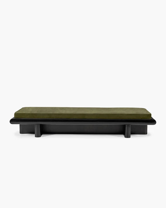 Banc L velours fougère + châssis tulipier teinté foncé Taka