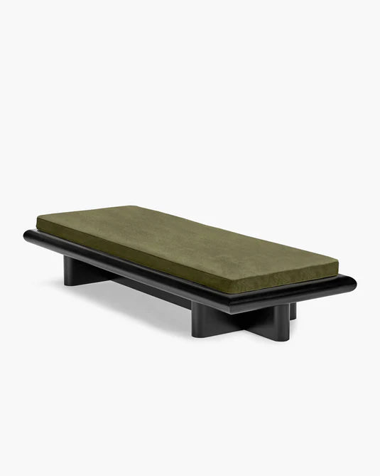 Banc L velours fougère + châssis tulipier teinté foncé Taka