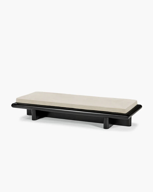 Banc L velours gris + cadre tulipier teinté foncé Taka