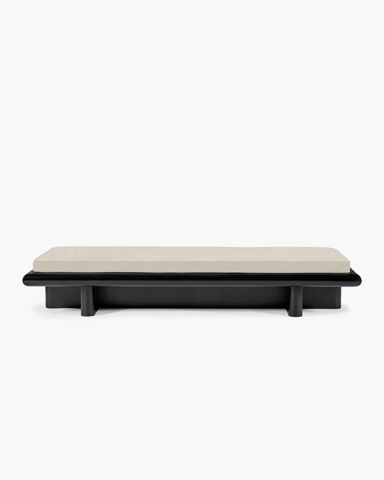 Banc L velours gris + cadre tulipier teinté foncé Taka