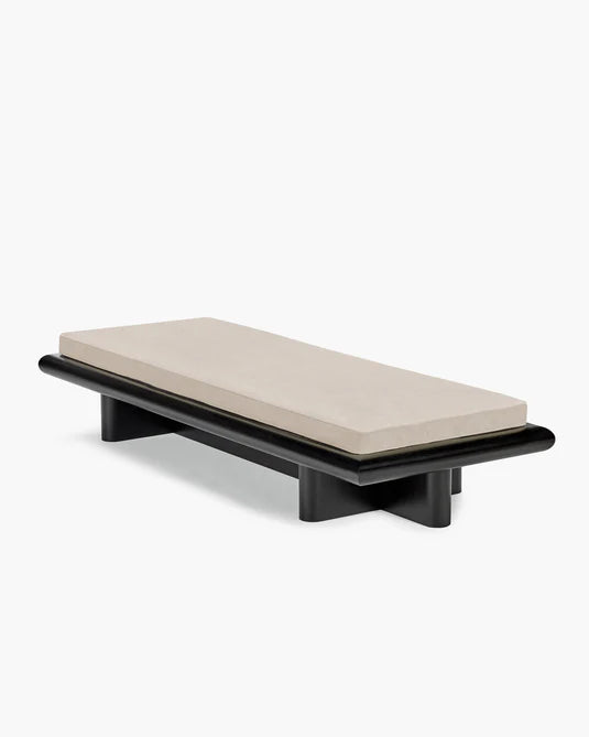 Banc L velours gris + cadre tulipier teinté foncé Taka