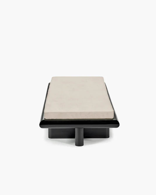 Banc L velours gris + cadre tulipier teinté foncé Taka