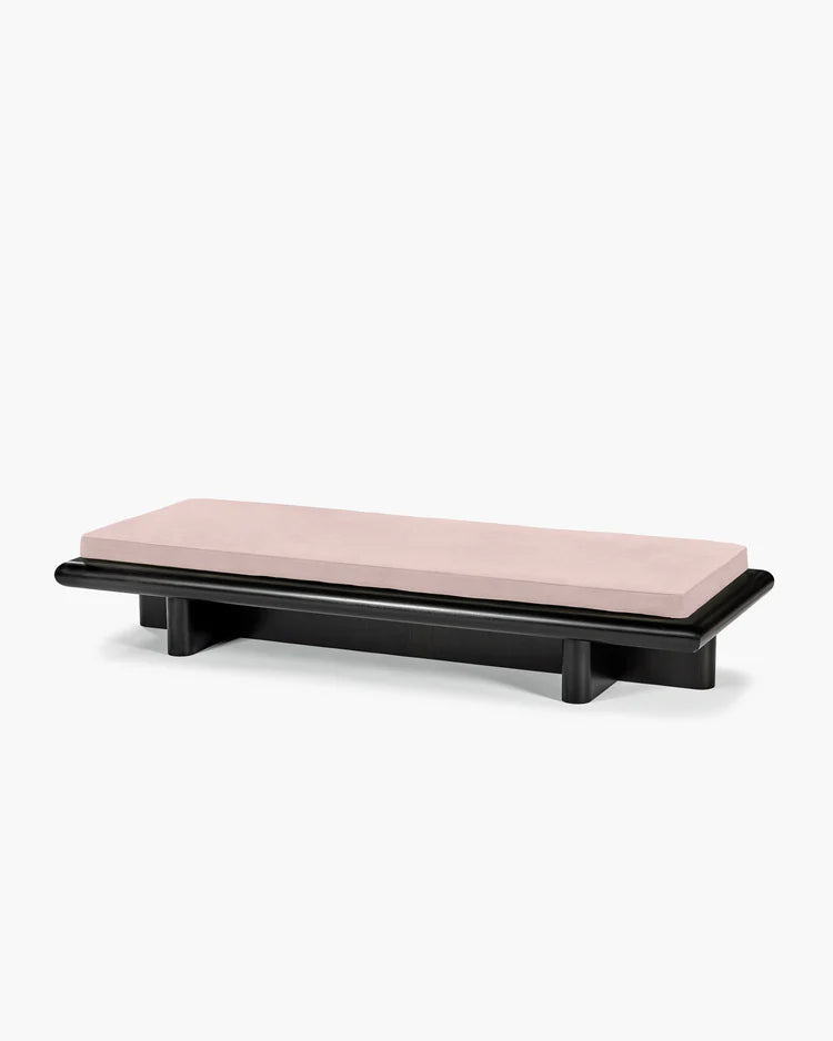 Banc L velours rose + cadre tulipier teinté foncé Taka