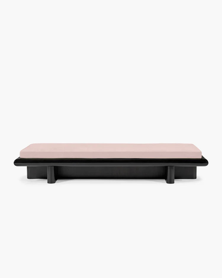 Banc L velours rose + cadre tulipier teinté foncé Taka