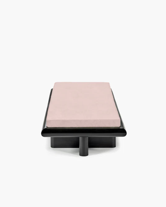 Banc L velours rose + cadre tulipier teinté foncé Taka