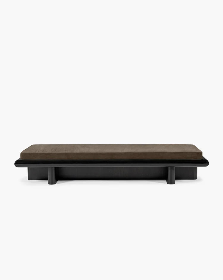 Banc L velours teddy + cadre tulipwood teinté foncé Taka