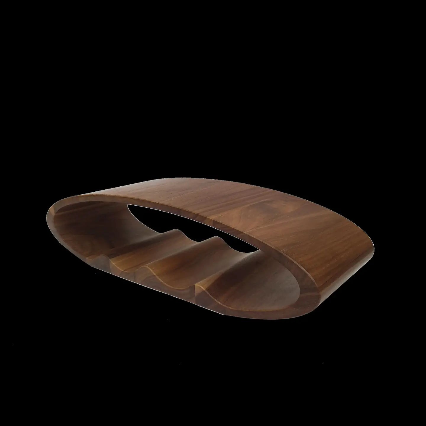 Ellipse walnotenhouten flessenrek